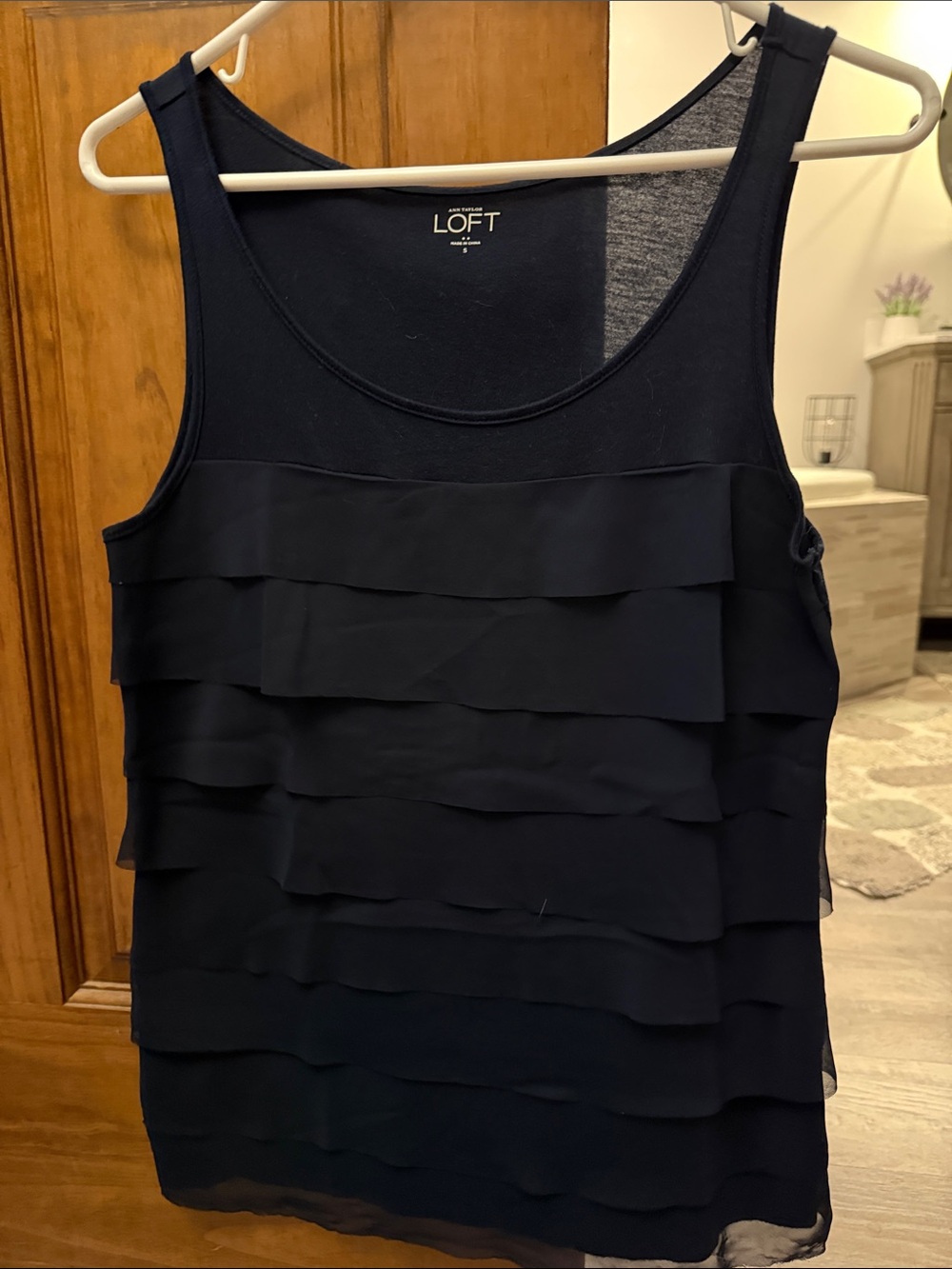 LOFT Navy Layered Ruffle Sleeveless Tank